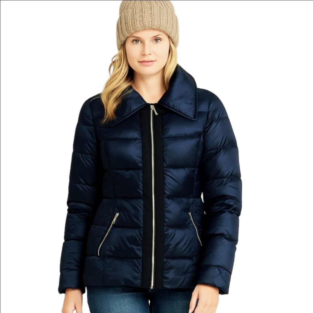 Puffer Down Filled Jacket Laundry/Shelli Segal Midnight Blue Sz S-M  Like New